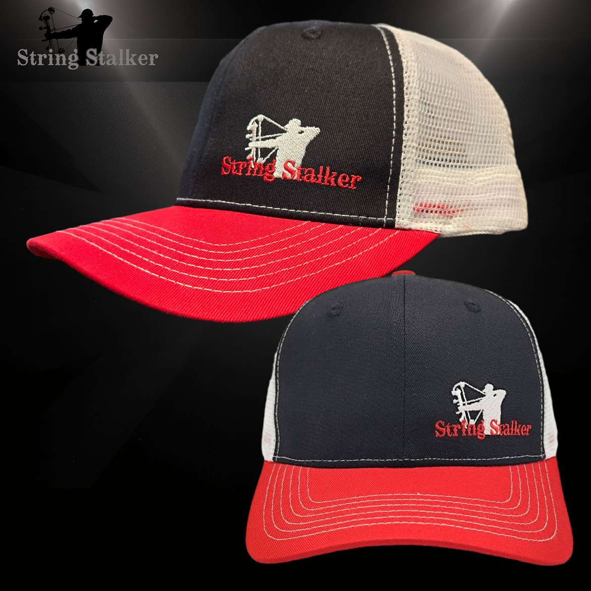 Bow Hunter Snapback Hat - Tri-Color Black/White/Red