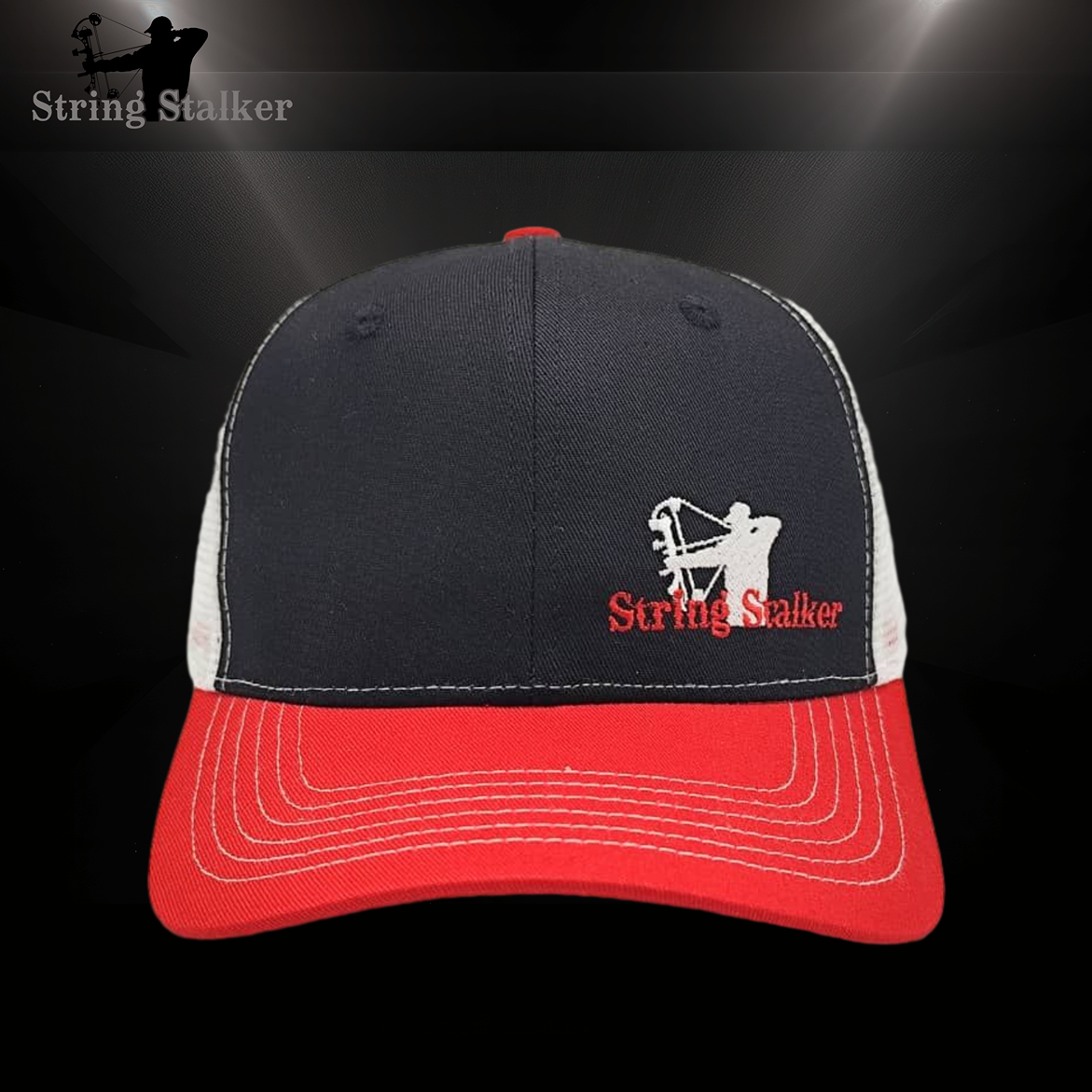 Bow Hunter Snapback Hat - Tri-Color Black/White/Red